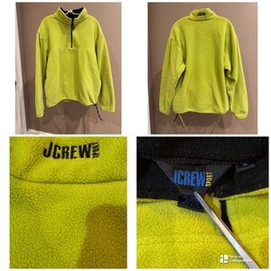 Vintage 90s J. Crew Sport fleece pullover bright neon green chartreuse color.